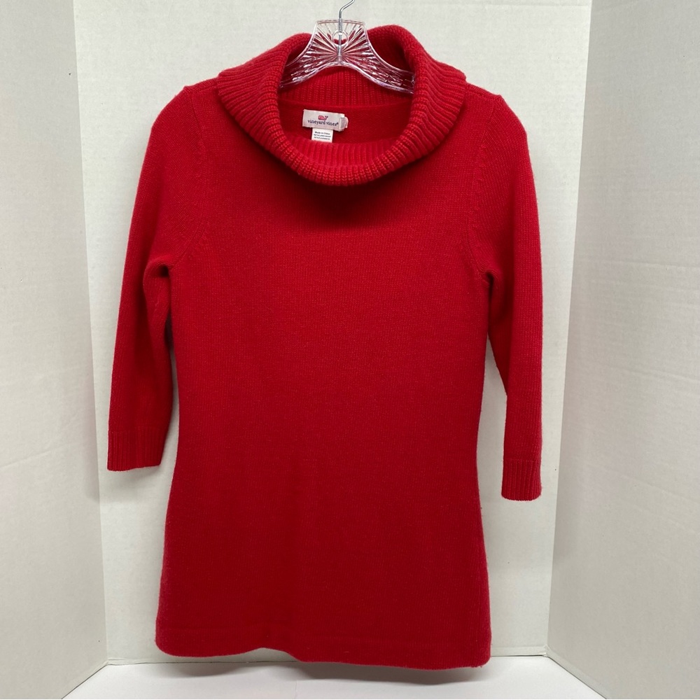 Vineyard Vines Red Dress/Tunic S- XS 3/4 Sleeve Turtleneck Lambswool Cashmere